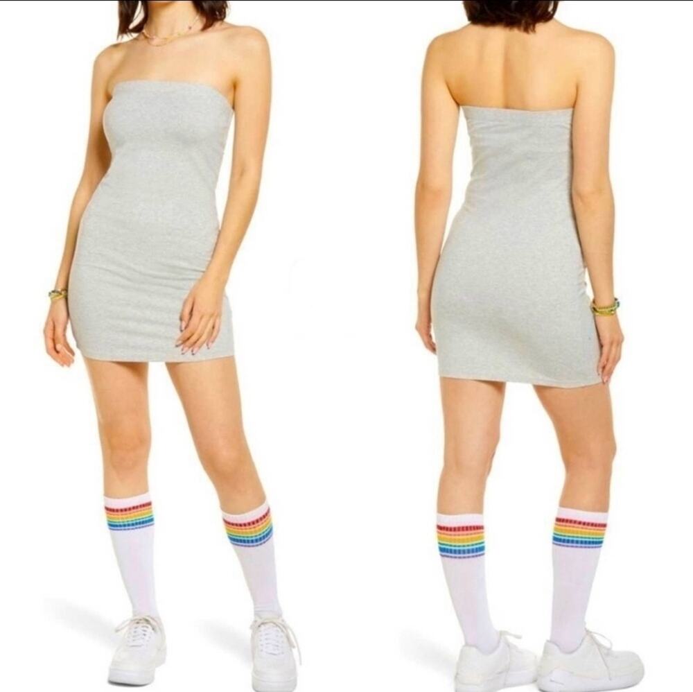 New bp Nordstrom Women's Junior Strapless Knit Cotton Tube Mini Dress in Gray